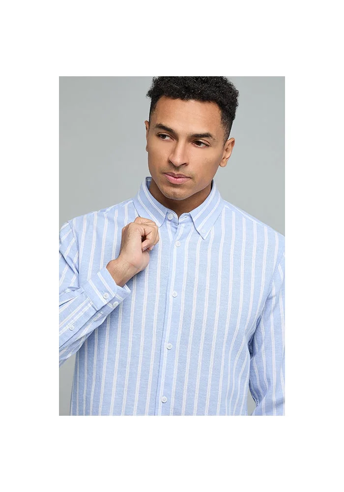 أر أند بي Striped Shirt with Button-Down Collar and Long Sleeves