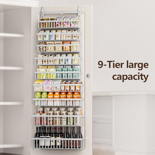 POKIPO 9 Tier Over The Door Pantry Organizer, 2 in 1 Wall Mount or Hanging Spice Rack with Adjustable Basket, Seasoning Organizer and Storage for Kitchen Cabinet Closet Bathroom - Image 2