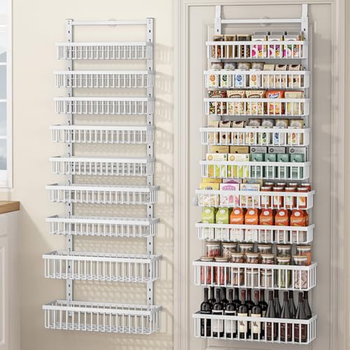 POKIPO 9 Tier Over The Door Pantry Organizer, 2 in 1 Wall Mount or Hanging Spice Rack with Adjustable Basket, Seasoning Organizer and Storage for Kitchen Cabinet Closet Bathroom - Image 1