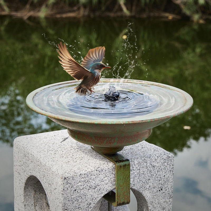HLQMFHT Solar Bird Bath,Deck Bird Bath with Solar Fountain,Metal Bird Bath Bubbler,Deck Mounted Bird Bath,Balcony Bird Bath,Patio Garden Decor - Image 1