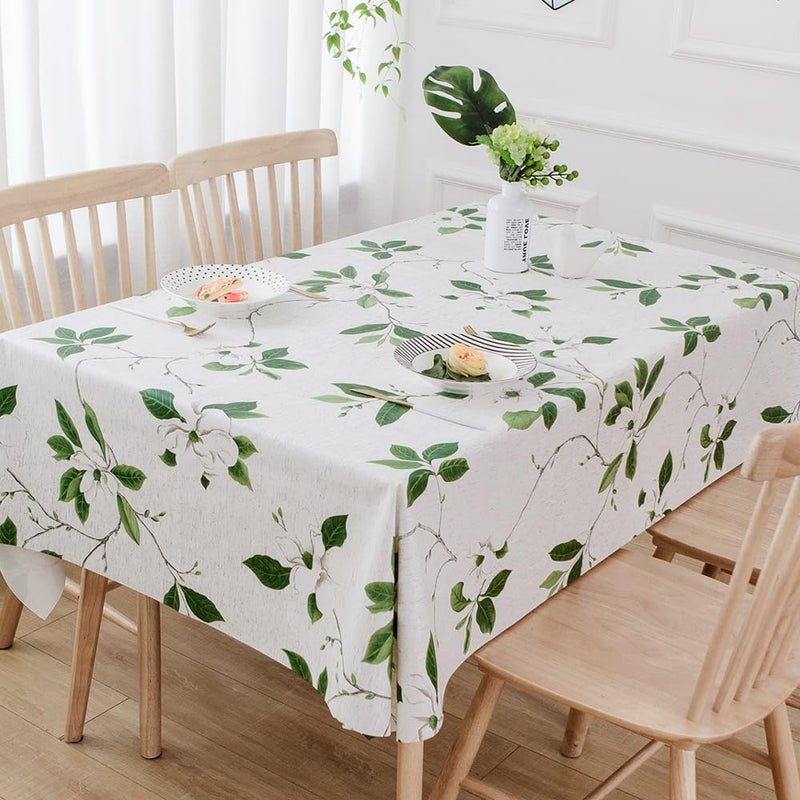 TruDelve Heavy Duty Vinyl Table Cloth Plastic Table Cloth for Kitchen Dining Table Wipeable PVC Waterproof Tablecloth for Square Table (54'' x 54'', Green Leaves) - Image 1