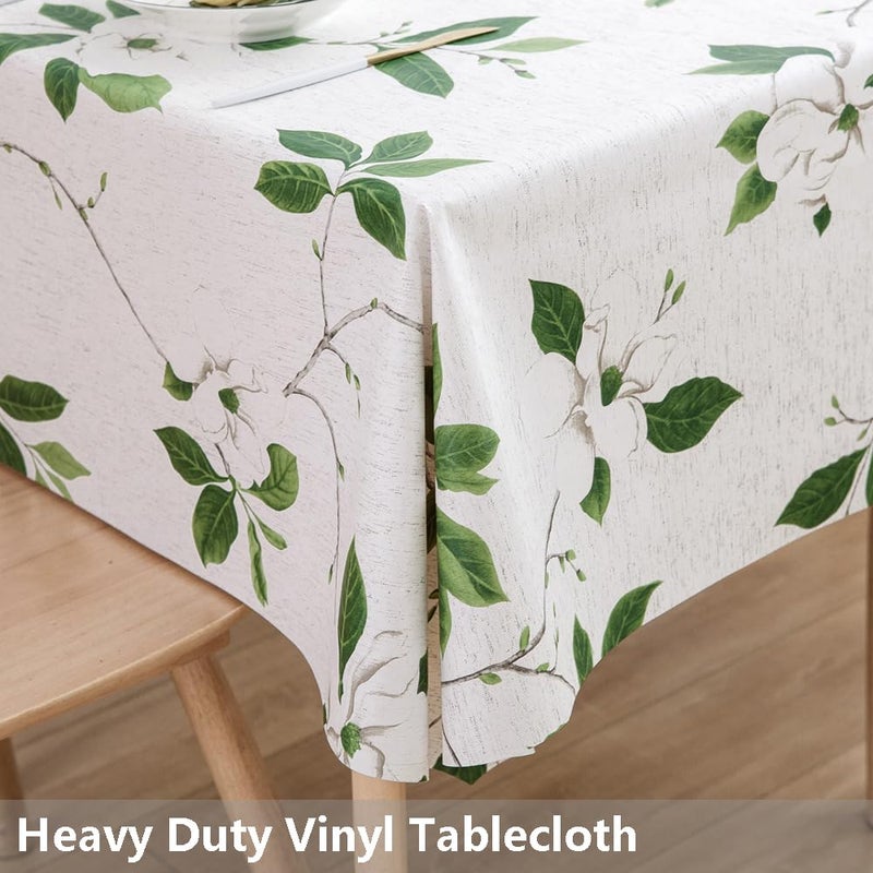 TruDelve Heavy Duty Vinyl Table Cloth Plastic Table Cloth for Kitchen Dining Table Wipeable PVC Waterproof Tablecloth for Square Table (54'' x 54'', Green Leaves) - Image 2