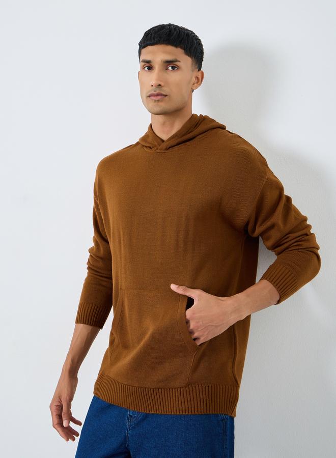 Styli Coffee Brown Knit Oversized Hoodie - Image 1