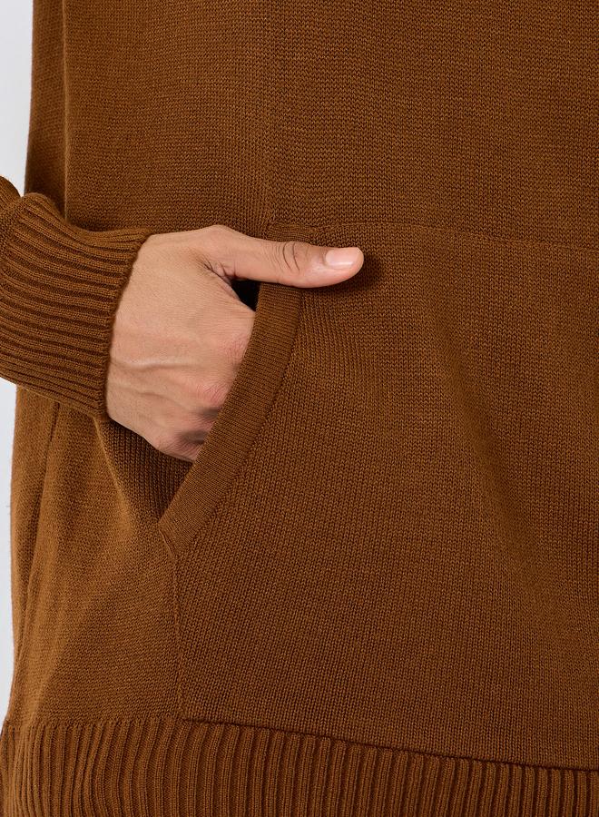 Styli Coffee Brown Knit Oversized Hoodie - Image 3