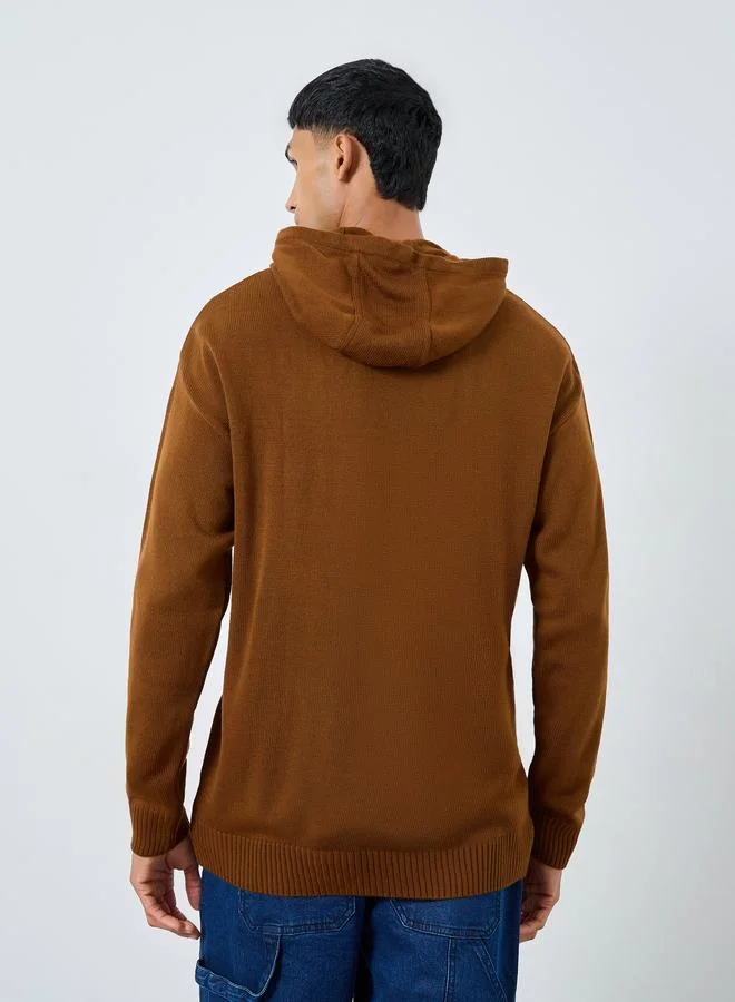 Styli Coffee Brown Knit Oversized Hoodie