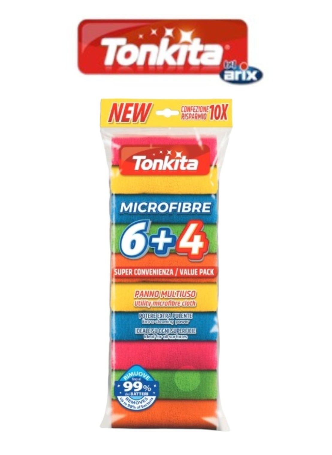 Tonkita Tonkita Utility Microfibre Cloth 6+4 pcs Value Pack, 10 pcs – Antibacterial and Multi-Purpose Cleaning Cloths 