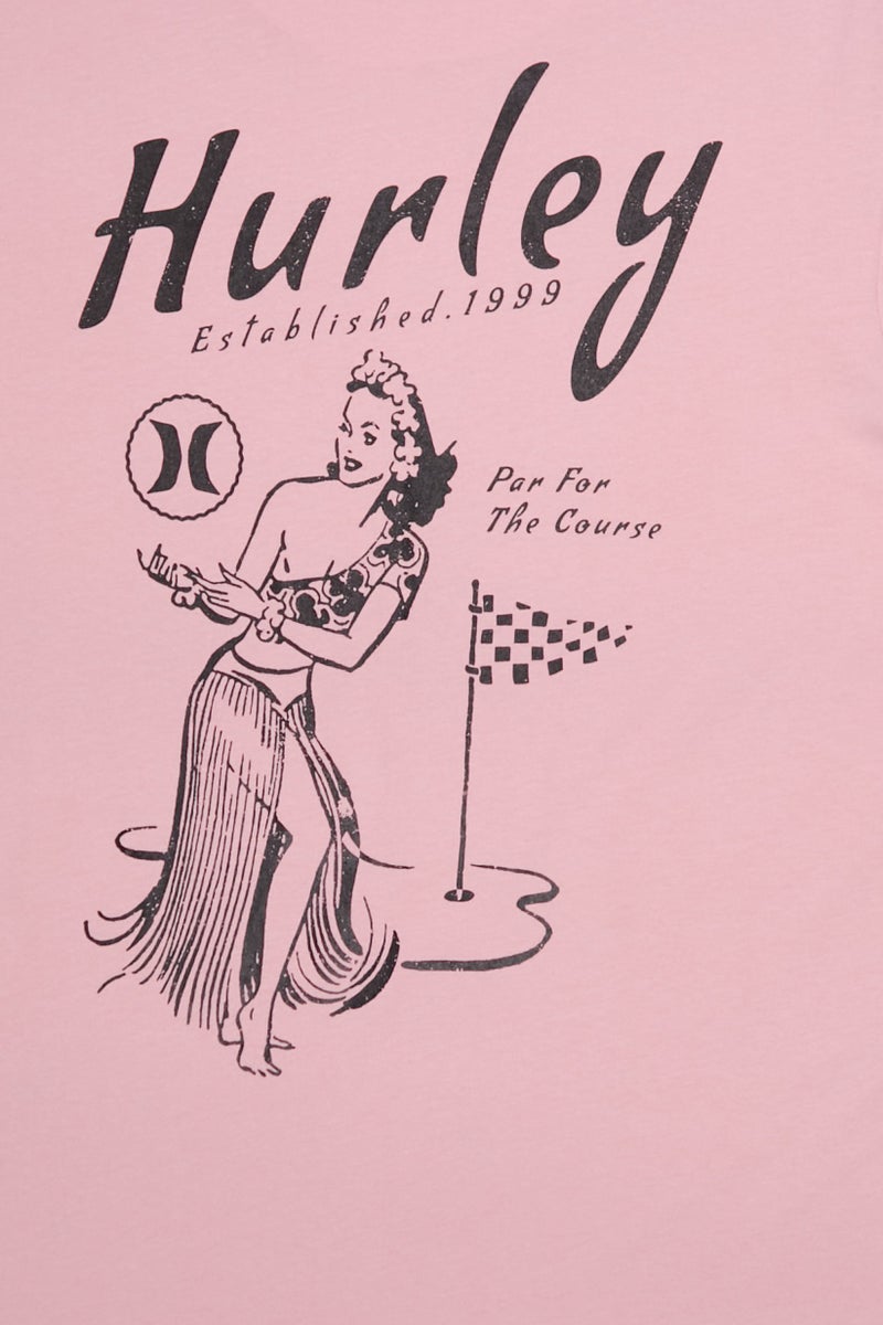 Hurley تي شيرت رجالي برقبة مستديرة وأكمام قصيرة بطبعة جرافيك، وردي - Image 5