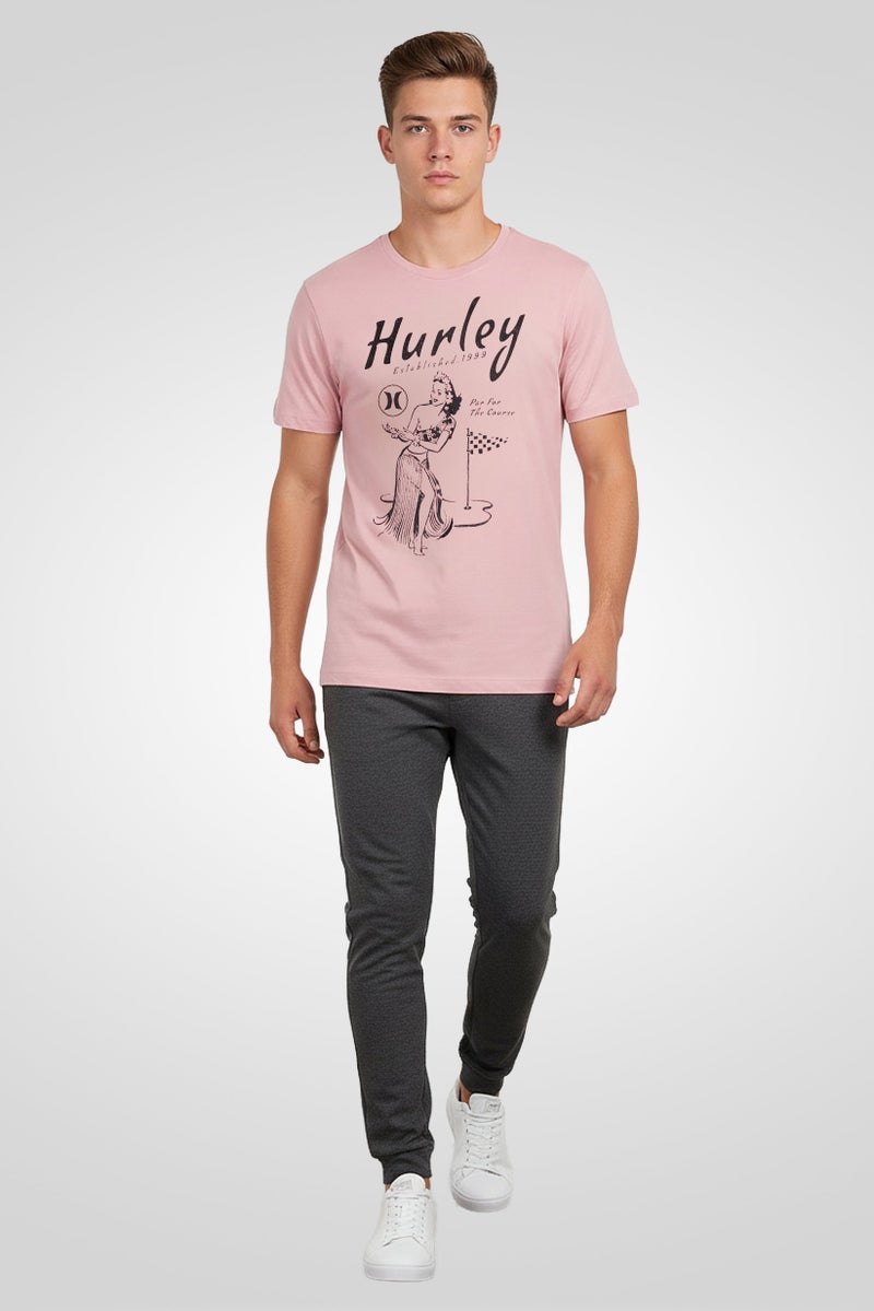 Hurley تي شيرت رجالي برقبة مستديرة وأكمام قصيرة بطبعة جرافيك، وردي - Image 2