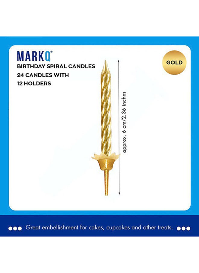 MARKQ - 24 Piece Spiral Candles with 12 Piece Holders, Metallic Short Thin Cupcake Cake Candles for Wedding, Anniversary Birthday Party Cake Decorations (Gold) - Image 1