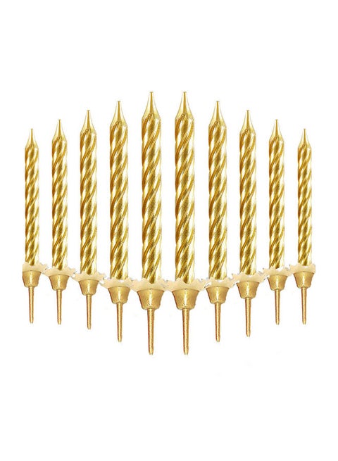 24 Piece Spiral Candles with 12 Piece Holders, Metallic Short Thin Cupcake Cake Candles for Wedding, Anniversary Birthday Party Cake Decorations (Gold)
