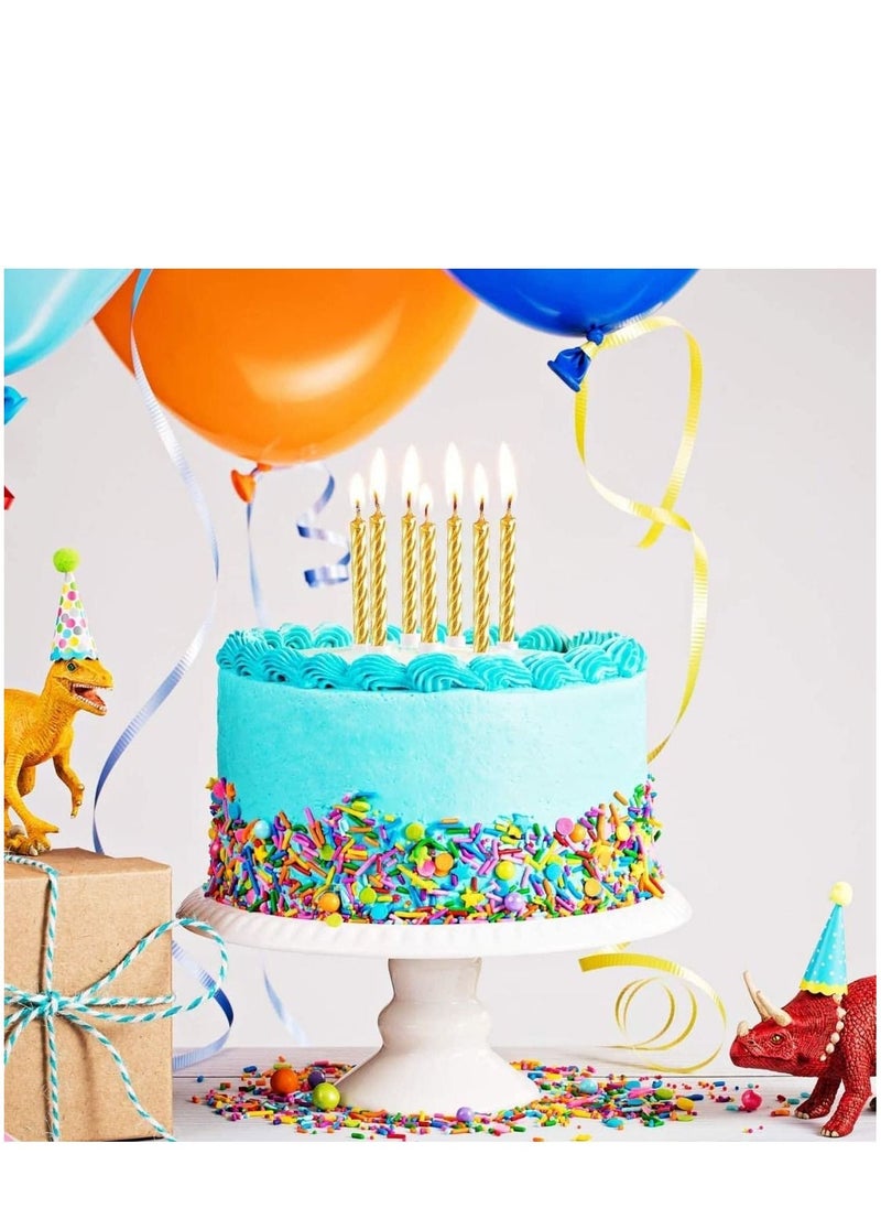 MARKQ - 24 Piece Spiral Candles with 12 Piece Holders, Metallic Short Thin Cupcake Cake Candles for Wedding, Anniversary Birthday Party Cake Decorations (Gold) - Image 1