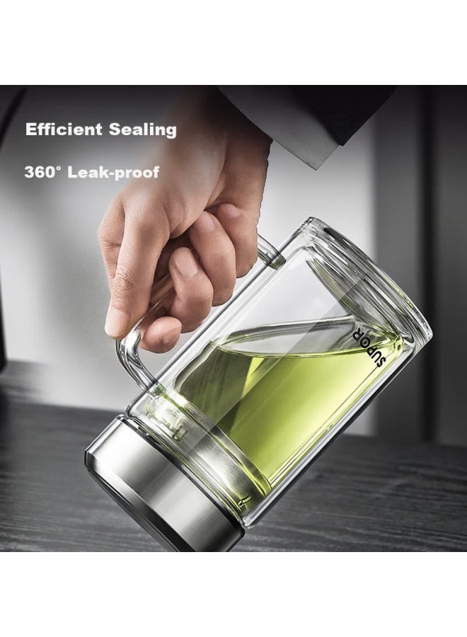 Supor Double-layer Glass Cup Men's Household Business Office Tea Cup With Filter Car-mounted Water Cup 570ml, Inkstone Black - Image 3