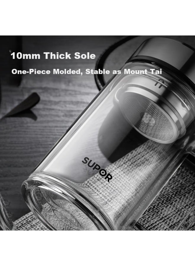 Supor Double-layer Glass Cup Men's Household Business Office Tea Cup With Filter Car-mounted Water Cup 570ml, Inkstone Black - Image 2