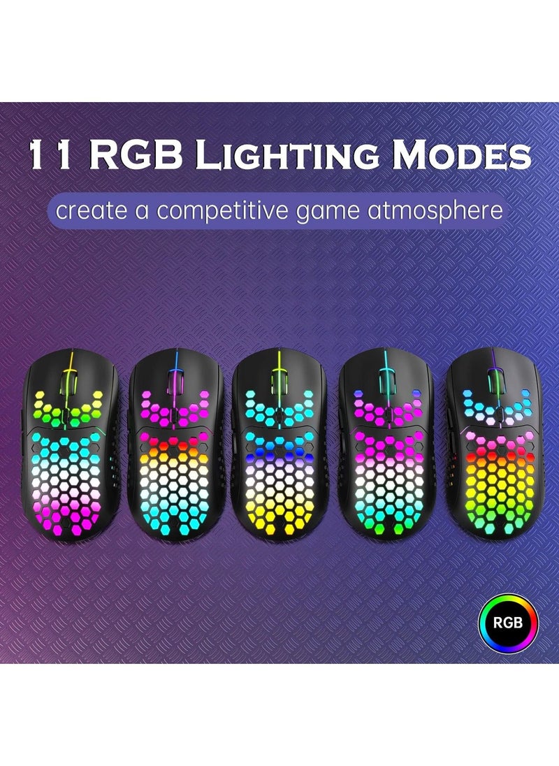 Generic - Lightweight Wireless Gaming Mouse, WM-08 Rechargeable Computer Mouse with Honeycomb Shell, 11 Led Light Modes, 4 Adjustable DPI, 2.4GHz Wireless RGB Mouse - Image 1