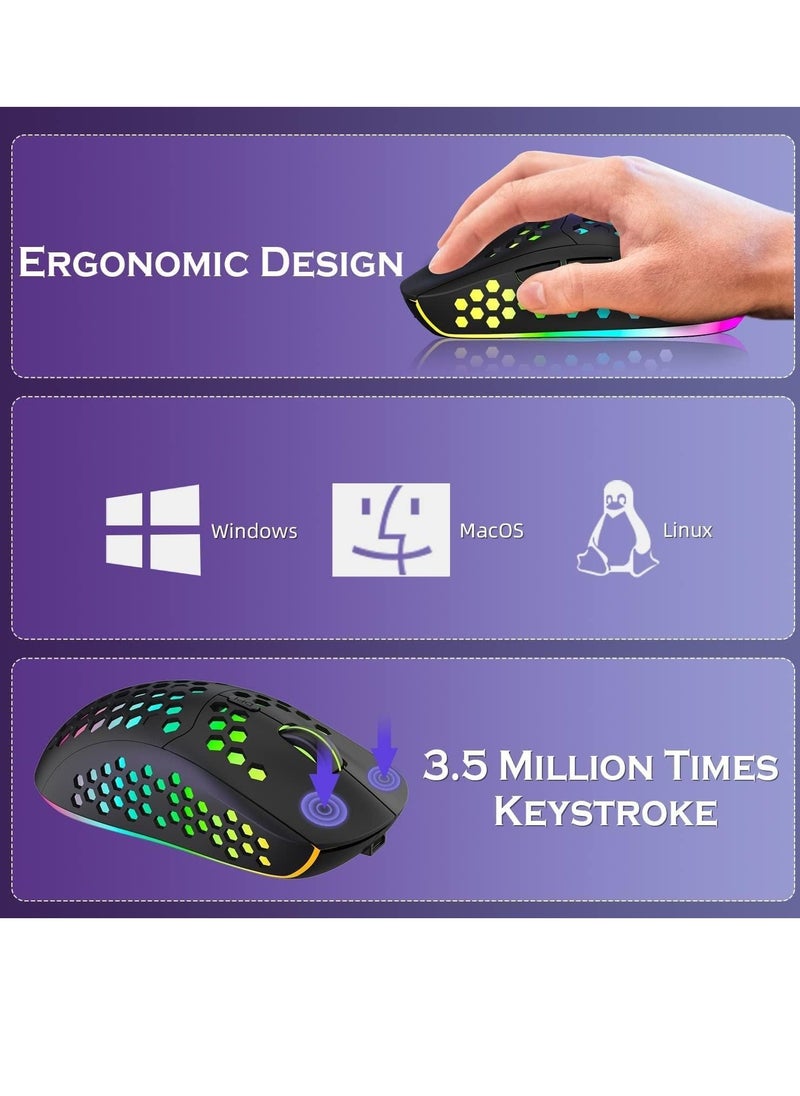 Generic - Lightweight Wireless Gaming Mouse, WM-08 Rechargeable Computer Mouse with Honeycomb Shell, 11 Led Light Modes, 4 Adjustable DPI, 2.4GHz Wireless RGB Mouse - Image 1