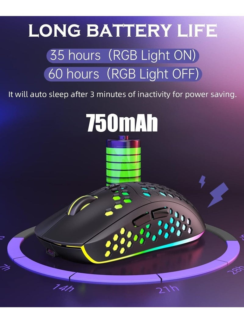 Generic - Lightweight Wireless Gaming Mouse, WM-08 Rechargeable Computer Mouse with Honeycomb Shell, 11 Led Light Modes, 4 Adjustable DPI, 2.4GHz Wireless RGB Mouse - Image 1