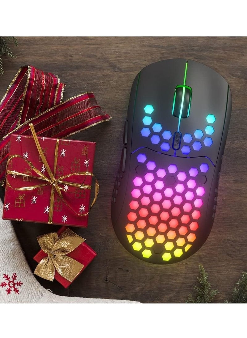Generic - Lightweight Wireless Gaming Mouse, WM-08 Rechargeable Computer Mouse with Honeycomb Shell, 11 Led Light Modes, 4 Adjustable DPI, 2.4GHz Wireless RGB Mouse - Image 1