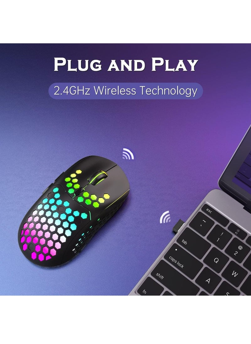 Generic - Lightweight Wireless Gaming Mouse, WM-08 Rechargeable Computer Mouse with Honeycomb Shell, 11 Led Light Modes, 4 Adjustable DPI, 2.4GHz Wireless RGB Mouse - Image 1