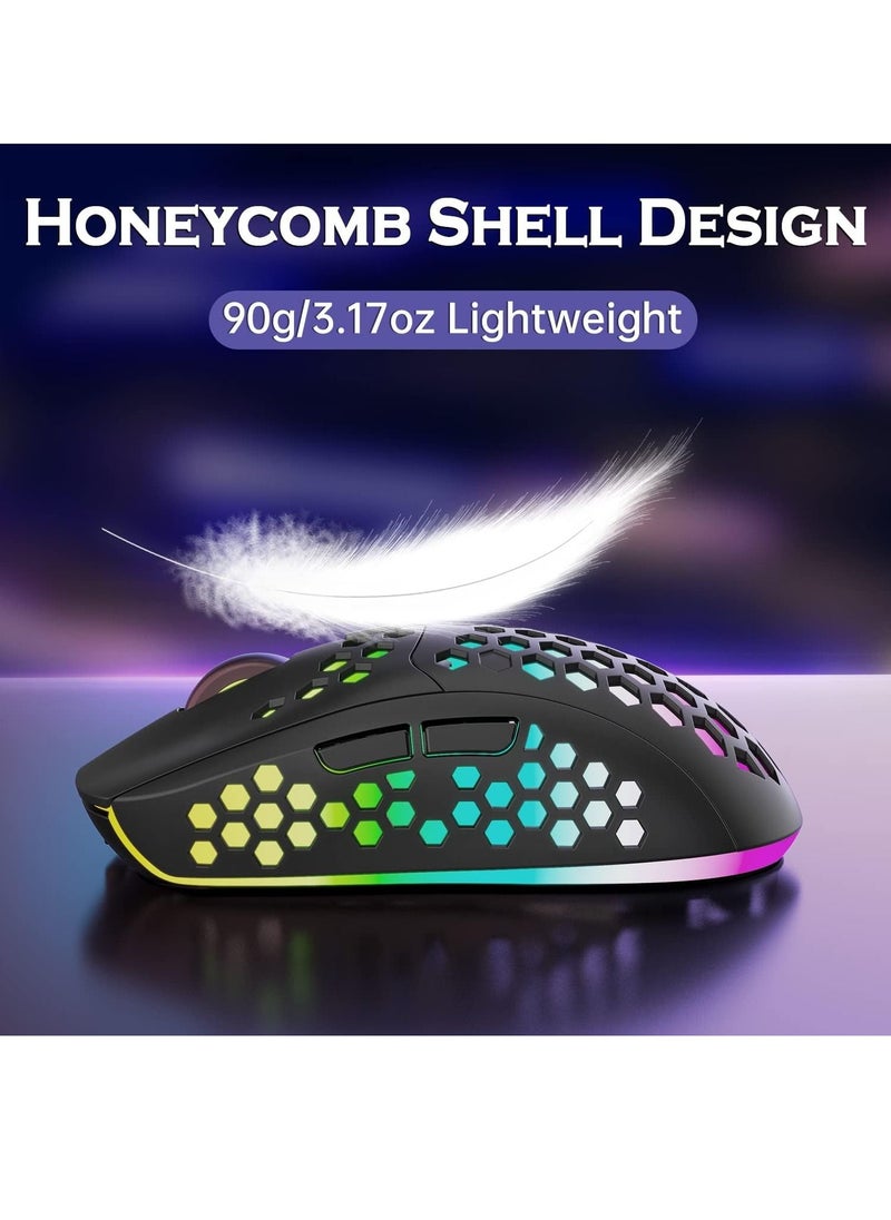 Generic - Lightweight Wireless Gaming Mouse, WM-08 Rechargeable Computer Mouse with Honeycomb Shell, 11 Led Light Modes, 4 Adjustable DPI, 2.4GHz Wireless RGB Mouse - Image 1