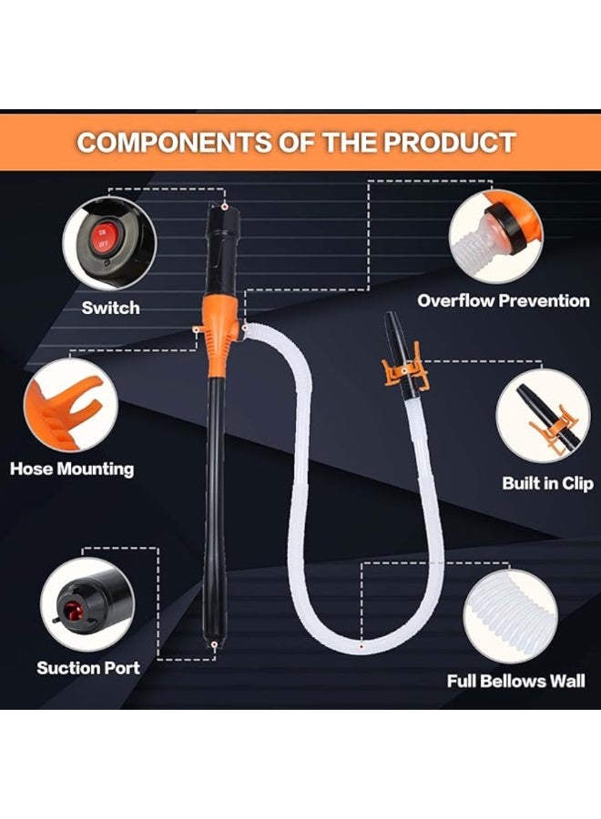 مضخة نقل محمولة مضخة سيفون تعمل بالبطارية لنقل وقود الغاز، معدل تدفق 3.5 جالون في الدقيقة، مستخرج زيت - مضخة نقل البنزين المثالية مضخة وقود يدوية سهلة الاستخدام - Image 3