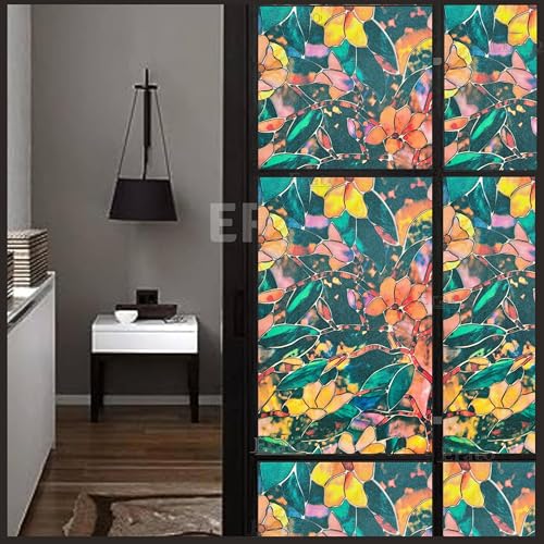 ERATO™ Privacy Window Frosted Film Decorative Window Tint Glass Non-Adhesive Sun Blocking Sticker Film (24x48 Inch, 05 Flower Frosted) - Image 5