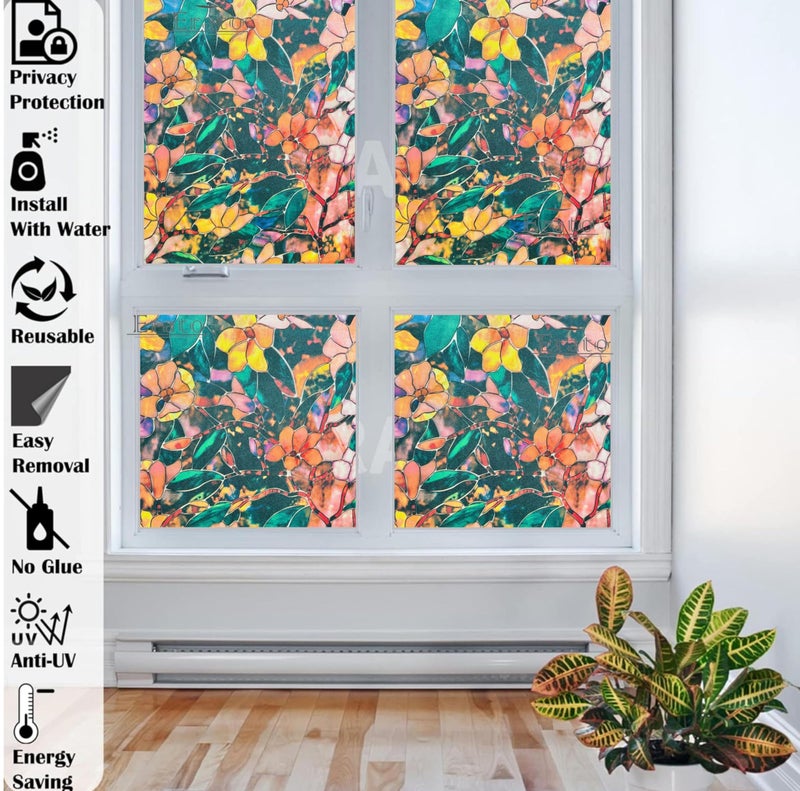 ERATO™ Privacy Window Frosted Film Decorative Window Tint Glass Non-Adhesive Sun Blocking Sticker Film (24x48 Inch, 05 Flower Frosted) - Image 3