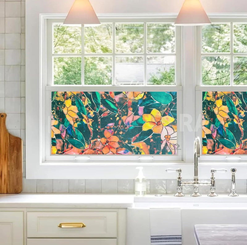 ERATO™ Privacy Window Frosted Film Decorative Window Tint Glass Non-Adhesive Sun Blocking Sticker Film (24x48 Inch, 05 Flower Frosted) - Image 2