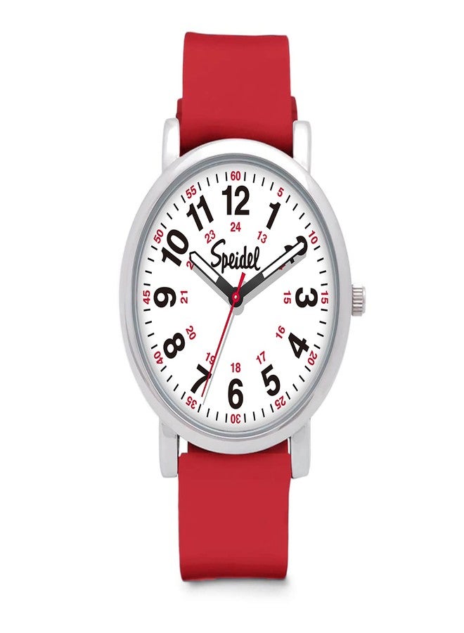 Speidel Original Scrub Watch™ for Nurses, Medical Professionals, Mens and Womens Watch with Second Hand Nursing, Nurse Watches for Women Men, Waterproof 12 and 24 hr Time - Red - Image 1