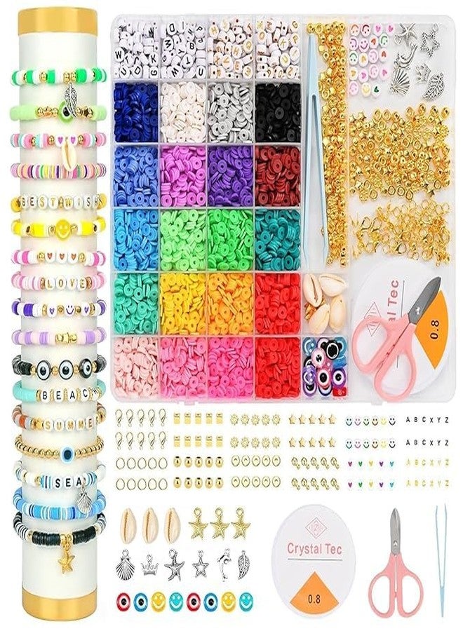 CLOUDTAB Bracelet Making Kit for Girls - 5000+ Preppy Clay Beads with Charms, Letters, Shells, Strings & Tools, DIY Jewelry Making Kit for Kids Ages 4-13, Teens & Beginners - Friendship Bracelet Craft Gift Set - Image 1