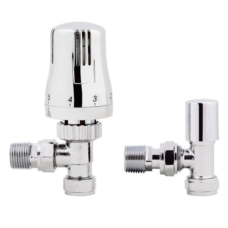Generic iBathUK | Thermostatic Chrome Angled Towel Radiator Valves TRV 15mm Central Heating Taps RA07A  - Image 1