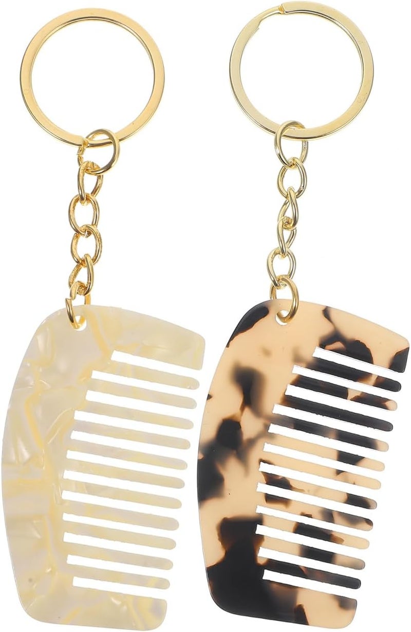 OUNONA Mini Comb Keychain 2Pcs Acetate Board Small Wide Tooth Pocket Combs for Home Use Stylish Assorted Compact Travel Accessory with Keyring
