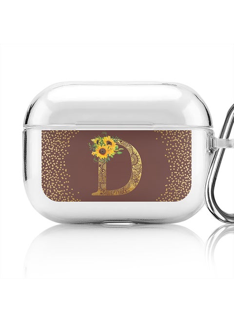 Classic Clear printed Case for Apple AirPods Pro 2nd Generation Thin Transparent Cover - Custom Monogram Initial Letter Mandala Floral Pattern Alphabet - D (Brown )