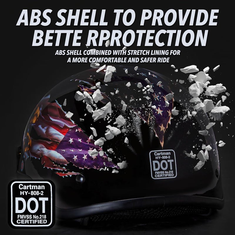 CARTMAN Motorcycle Half Face Helmet DOT Approved X-Large Black - Image 3