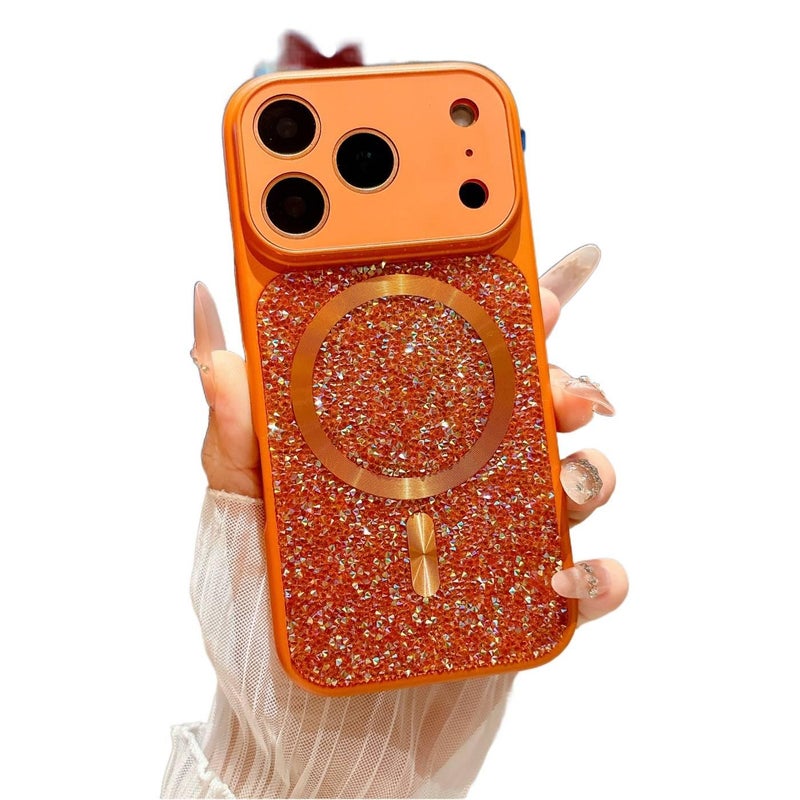 MagSafe Case | Orange | PC | Glitter Sparkle | Matte Finish | Cover for iPhone 16 / 16 Plus / 16 Pro / 16 Pro Max - Image 1