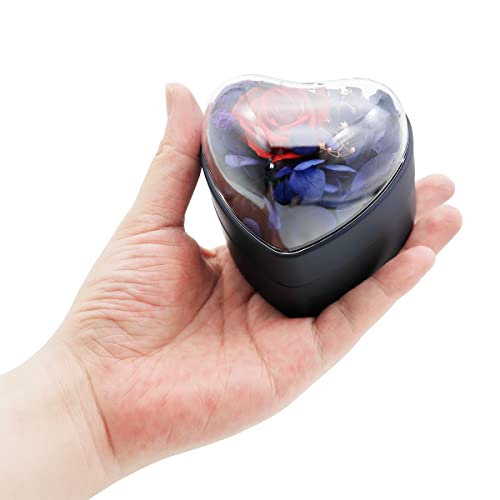 Hsiwto Preserved Flower Rose Pendant Box, Heart Shape Velvet Jewelry Box for Valentine's Day Mother's Day Wedding Anniversary Birthday Gift, Dark Blue - Image 5