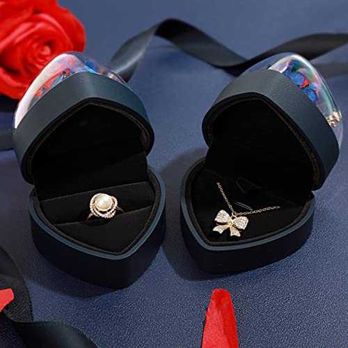 Hsiwto Preserved Flower Rose Pendant Box, Heart Shape Velvet Jewelry Box for Valentine's Day Mother's Day Wedding Anniversary Birthday Gift, Dark Blue - Image 3