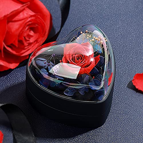 Hsiwto Preserved Flower Rose Pendant Box, Heart Shape Velvet Jewelry Box for Valentine's Day Mother's Day Wedding Anniversary Birthday Gift, Dark Blue - Image 2