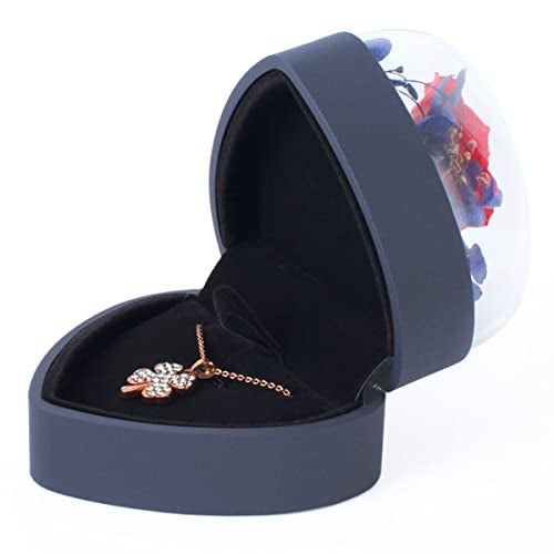 Hsiwto Preserved Flower Rose Pendant Box, Heart Shape Velvet Jewelry Box for Valentine's Day Mother's Day Wedding Anniversary Birthday Gift, Dark Blue - Image 4