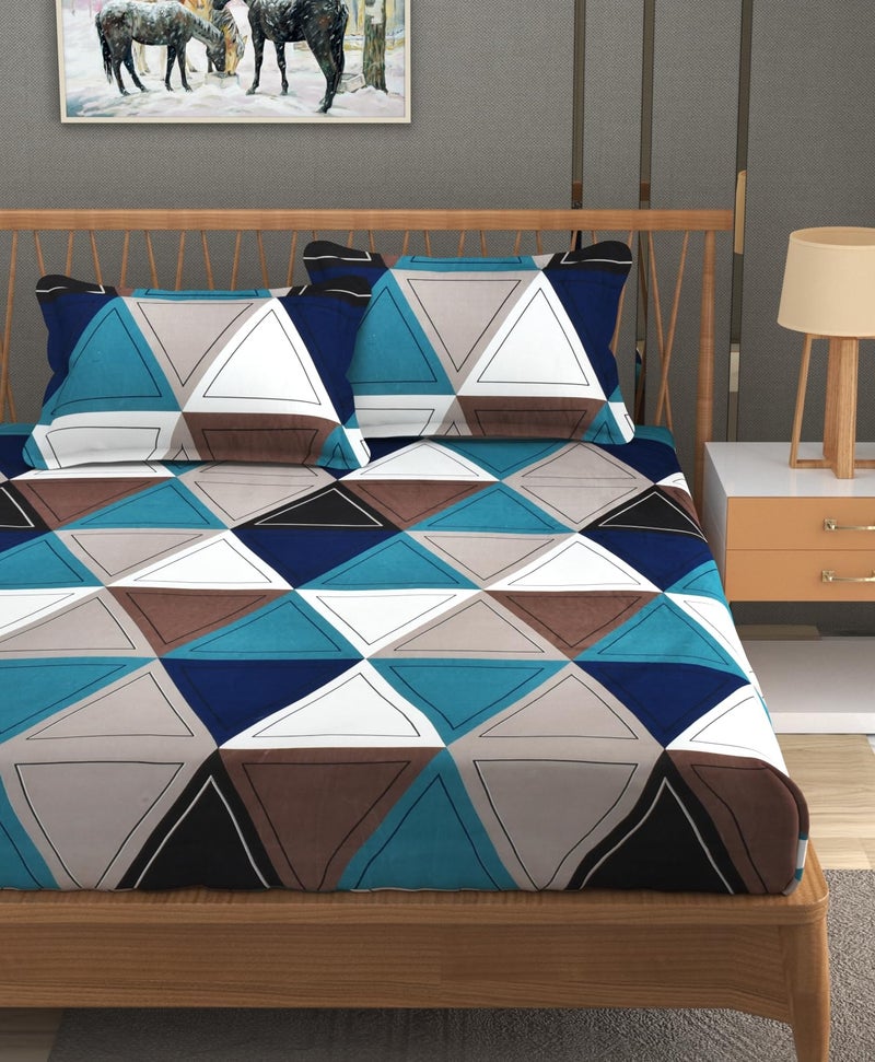 SHOMES Premium Cotton Flat Double Bedsheets with 2 King Size Pillow Covers | Double Bed Breathable | Wrinklefree | Ultrasoft 220 TC Supersoft | 100x90 Inches, 7X7.5 Feet | Geometric Multicolor - Image 1