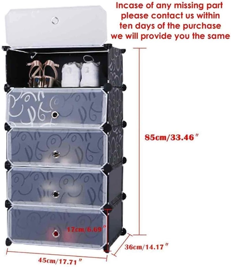 DeloPik Shoe Rack 5 Cube DIY Plastic Shoes Cabinet with Doors Portable Modular Shoe Storage Organizer Tower Shelf Expandable Shoes Stand Space Saver for Entryway Hallway and Closet (black) - Image 3