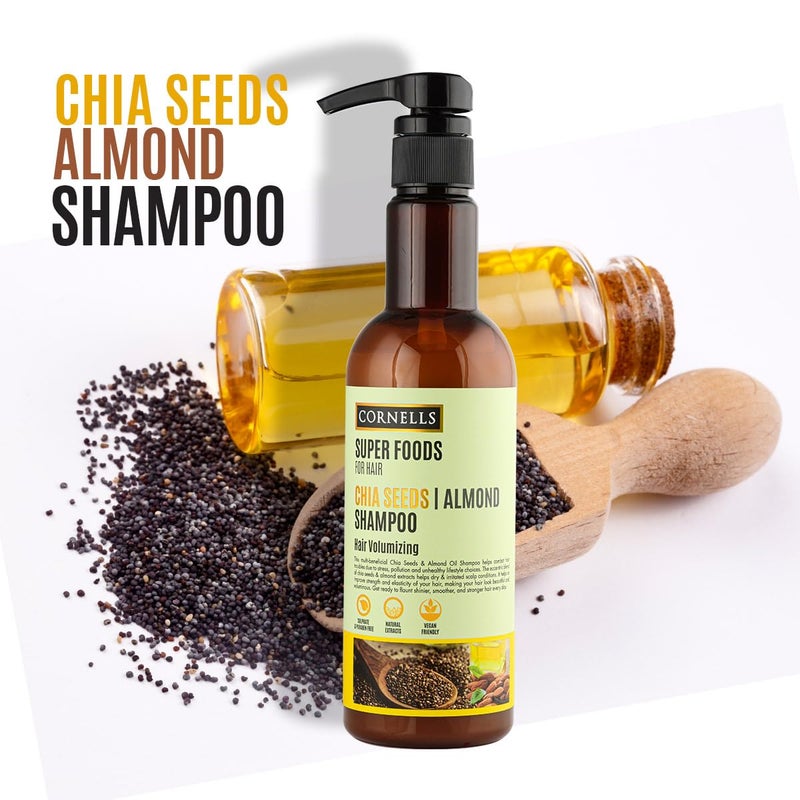 CORNELLS WELLNESS Cornells Super Foods For Hair Chai Seeds Almond Shampoo 500ml | For Men & Women | Volumizing | Sulphate & Paraben Free | Hair Care - Image 2