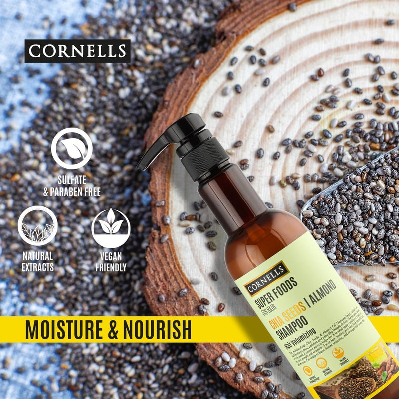 CORNELLS WELLNESS Cornells Super Foods For Hair Chai Seeds Almond Shampoo 500ml | For Men & Women | Volumizing | Sulphate & Paraben Free | Hair Care - Image 3