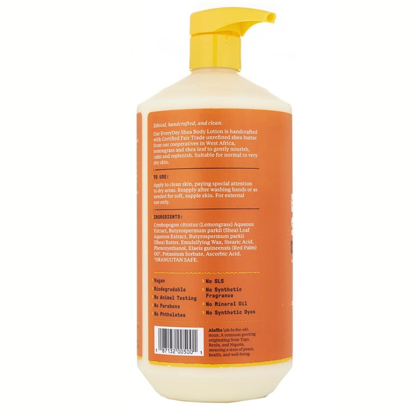 Alaffia EveryDay Shea Body Lotion - Normal to Very Dry Skin, Moisturizing Support for Hydrated, Soft, and Supple Skin with Shea Butter and Lemongrass, Fair Trade, Unscented, 32 Fl Oz - Image 2