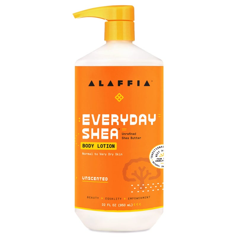 Alaffia EveryDay Shea Body Lotion - Normal to Very Dry Skin, Moisturizing Support for Hydrated, Soft, and Supple Skin with Shea Butter and Lemongrass, Fair Trade, Unscented, 32 Fl Oz - Image 1