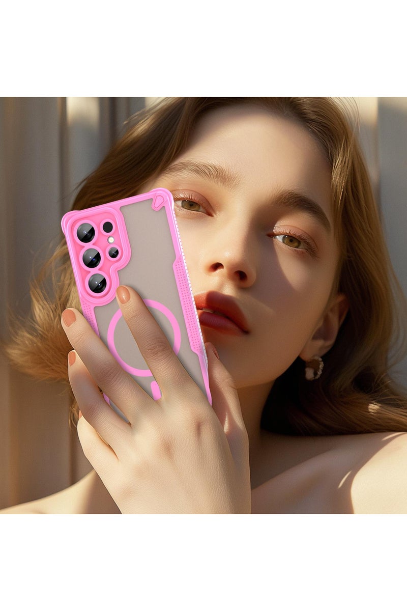 Cover For Samsung Galaxy S25 Ultra Armor Glaze MagSafe Magnetic Phone Case Raised edges around the screen and camera lens help prevent scratches - Pink - Image 2