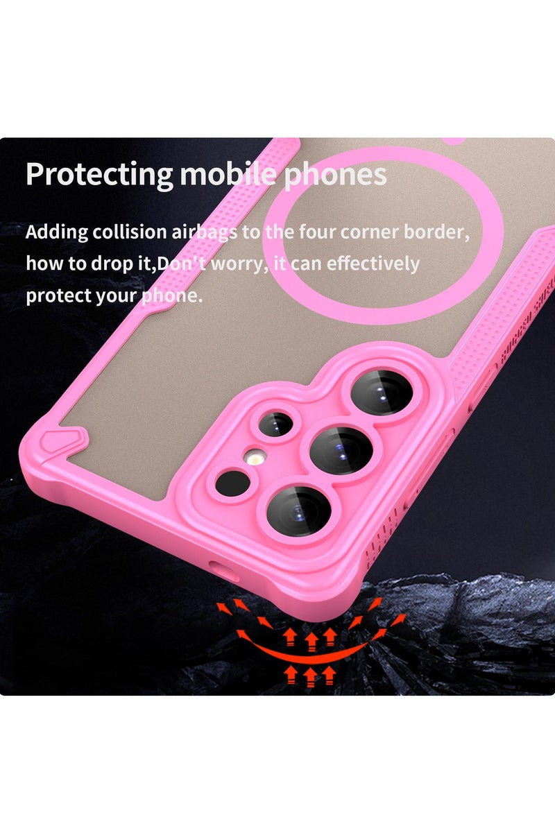 Cover For Samsung Galaxy S25 Ultra Armor Glaze MagSafe Magnetic Phone Case Raised edges around the screen and camera lens help prevent scratches - Pink - Image 3