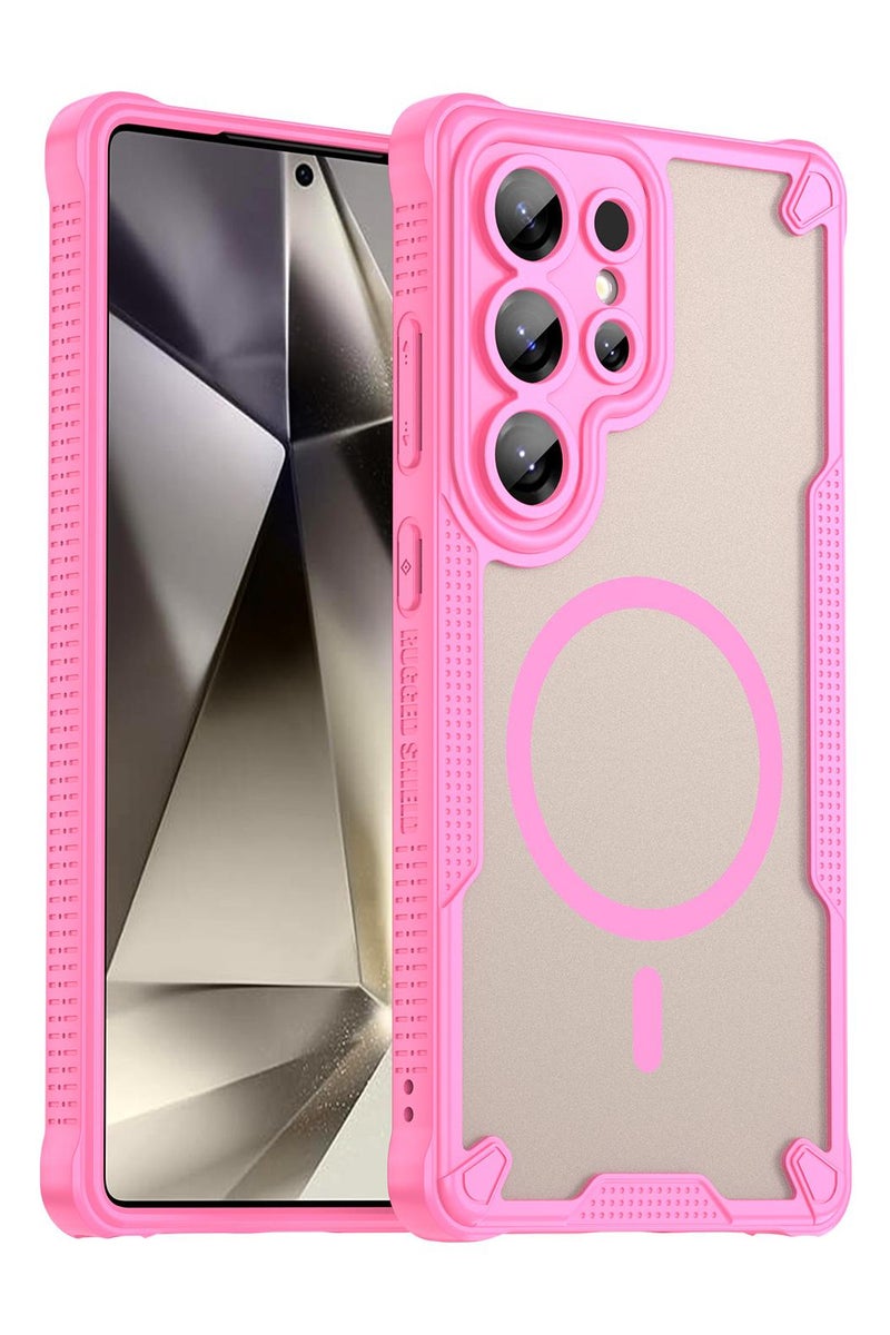 Cover For Samsung Galaxy S25 Ultra Armor Glaze MagSafe Magnetic Phone Case Raised edges around the screen and camera lens help prevent scratches - Pink - Image 1