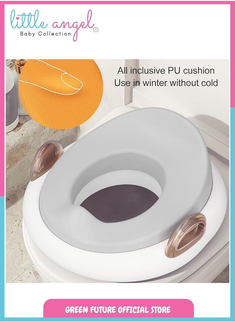 Little Angel Kids Potty Training Seat with Comfortable Cushioned Padding, Anti-Slip Handles, Fits Standard Toilets, Lightweight Toddler Potty Seat for Baby Toilet Training - Grey  - Image 3