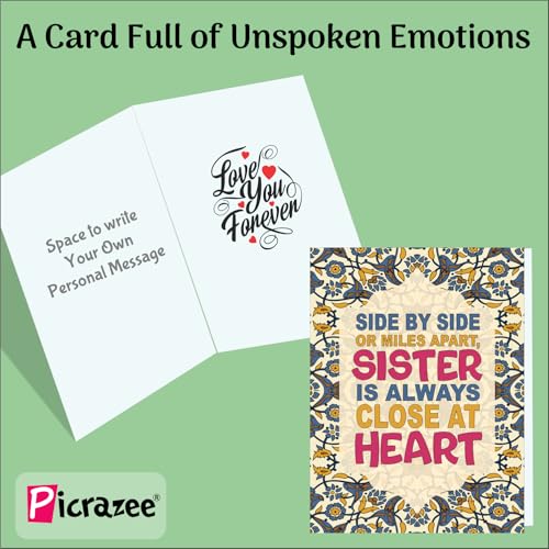 PICRAZEE Gift Combo for Sister – 12" Cushion with Filler, Ceramic Mug, Keyring, Fridge Magnet & Greeting Card | Birthday/Raksha Bandhan Gift Hamper - Image 5