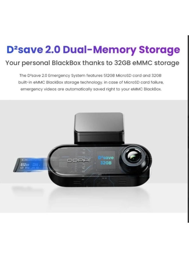 DDPAI N5 Dual Dash Cam 4K HDR - Front and Rear Dual Channel, Built-in 32GB eMMC Storage, Smart Voice Control, Built-in GPS & Wi-Fi Tracking. - Image 2